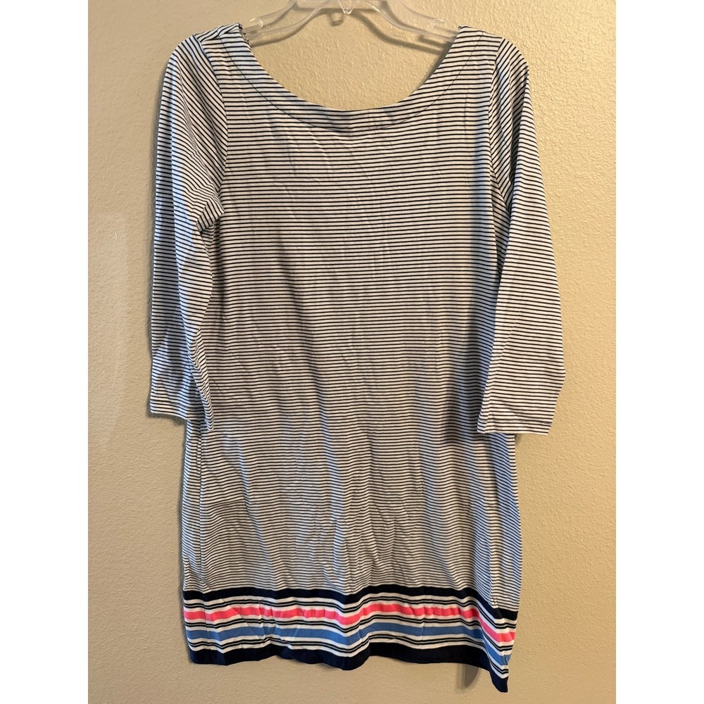 Lilly Pulitzer Noelle Dress Bayside Stripe Engineered True Navy Pink Blue Size M